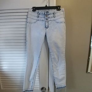 Acid wash high waste button up jeans